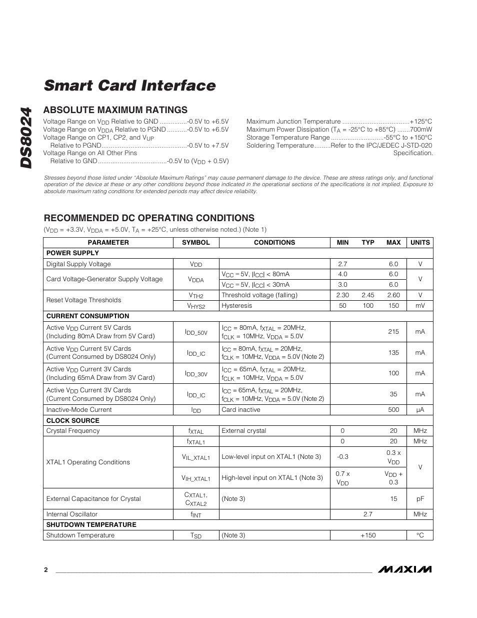 Ds8024 smart card interface | Rainbow Electronics DS8024 User Manual | Page 2 / 15