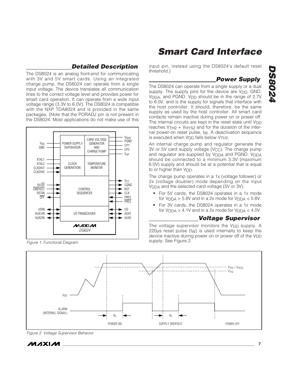 Ds8024 smart card interface, Detailed description, Power supply | Voltage supervisor | Rainbow Electronics DS8024 User Manual | Page 7 / 15