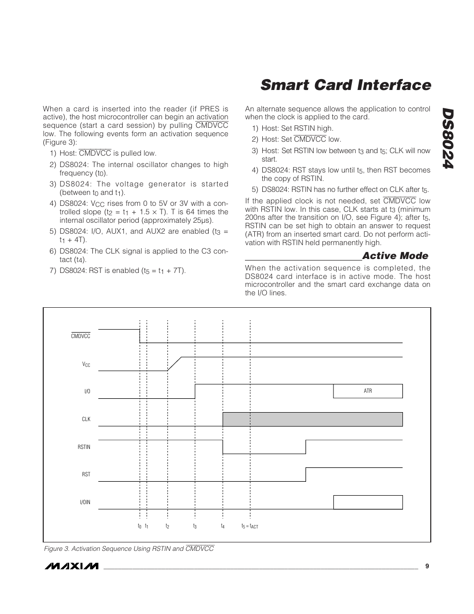 Ds8024 smart card interface, Active mode | Rainbow Electronics DS8024 User Manual | Page 9 / 15