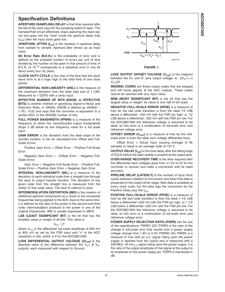 Specification definitions, Figure 1 | Rainbow Electronics ADC08D1000 User Manual | Page 13 / 32