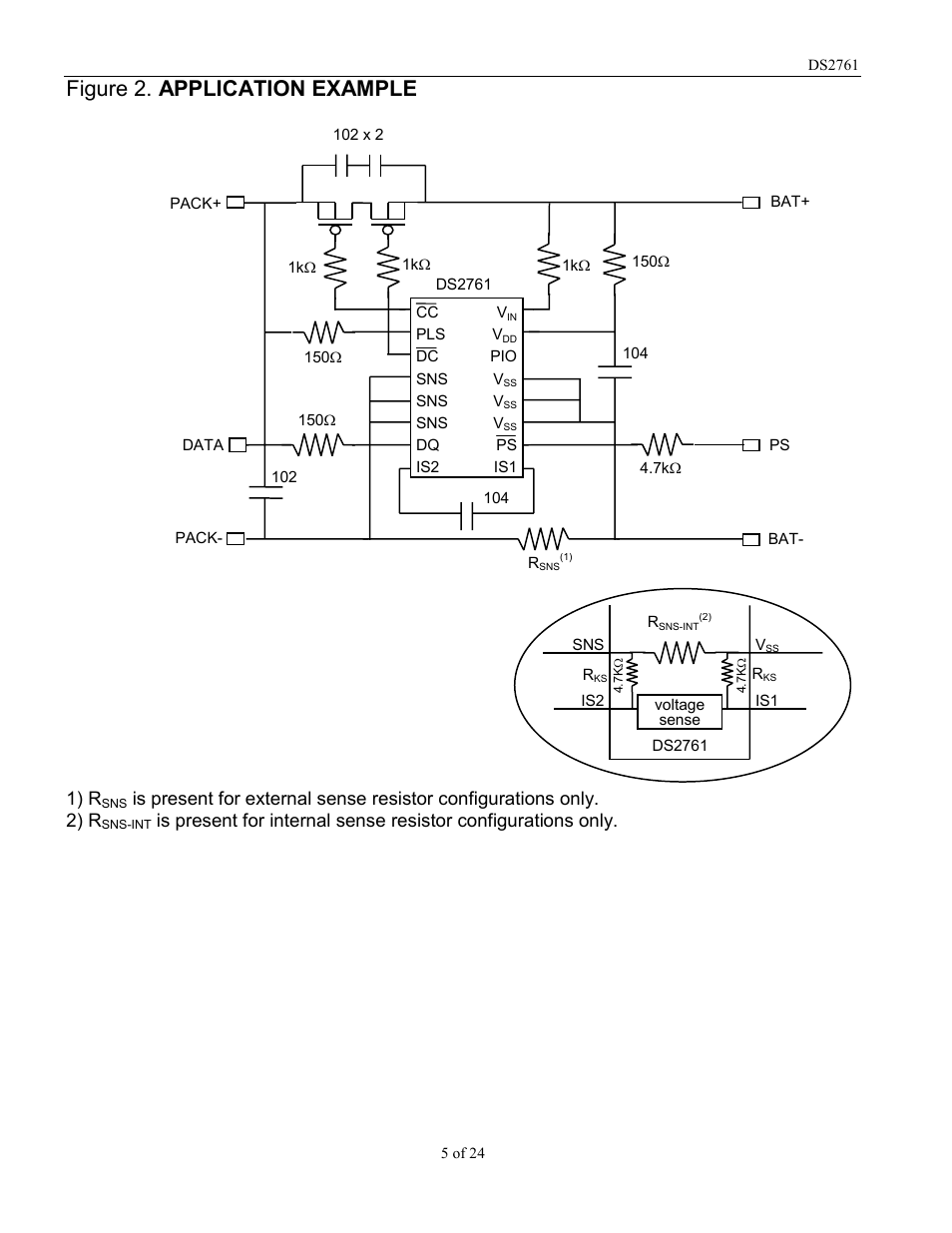 Figure 2. application example, 1) r | Rainbow Electronics DS2761 User Manual | Page 5 / 24