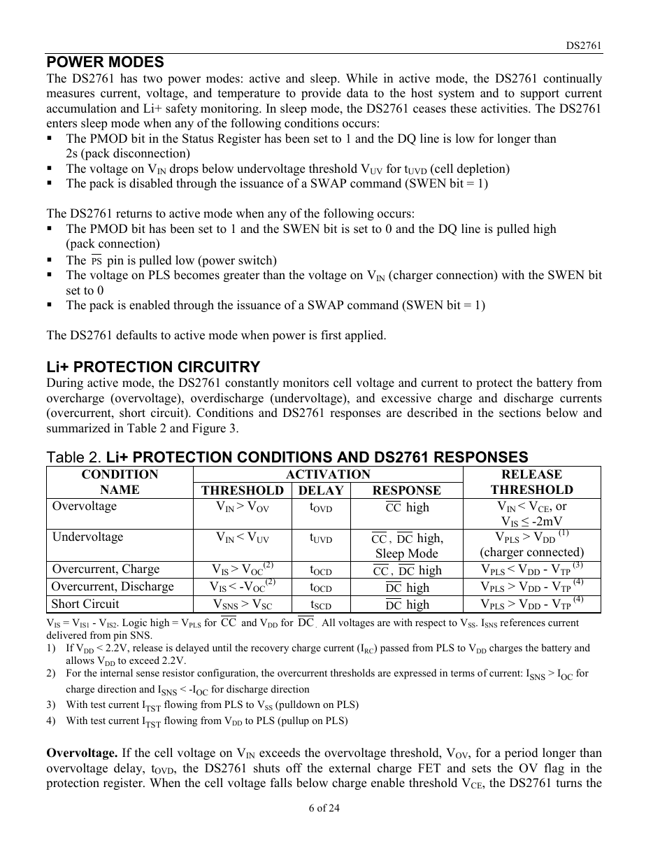 Power modes, Li+ protection circuitry | Rainbow Electronics DS2761 User Manual | Page 6 / 24