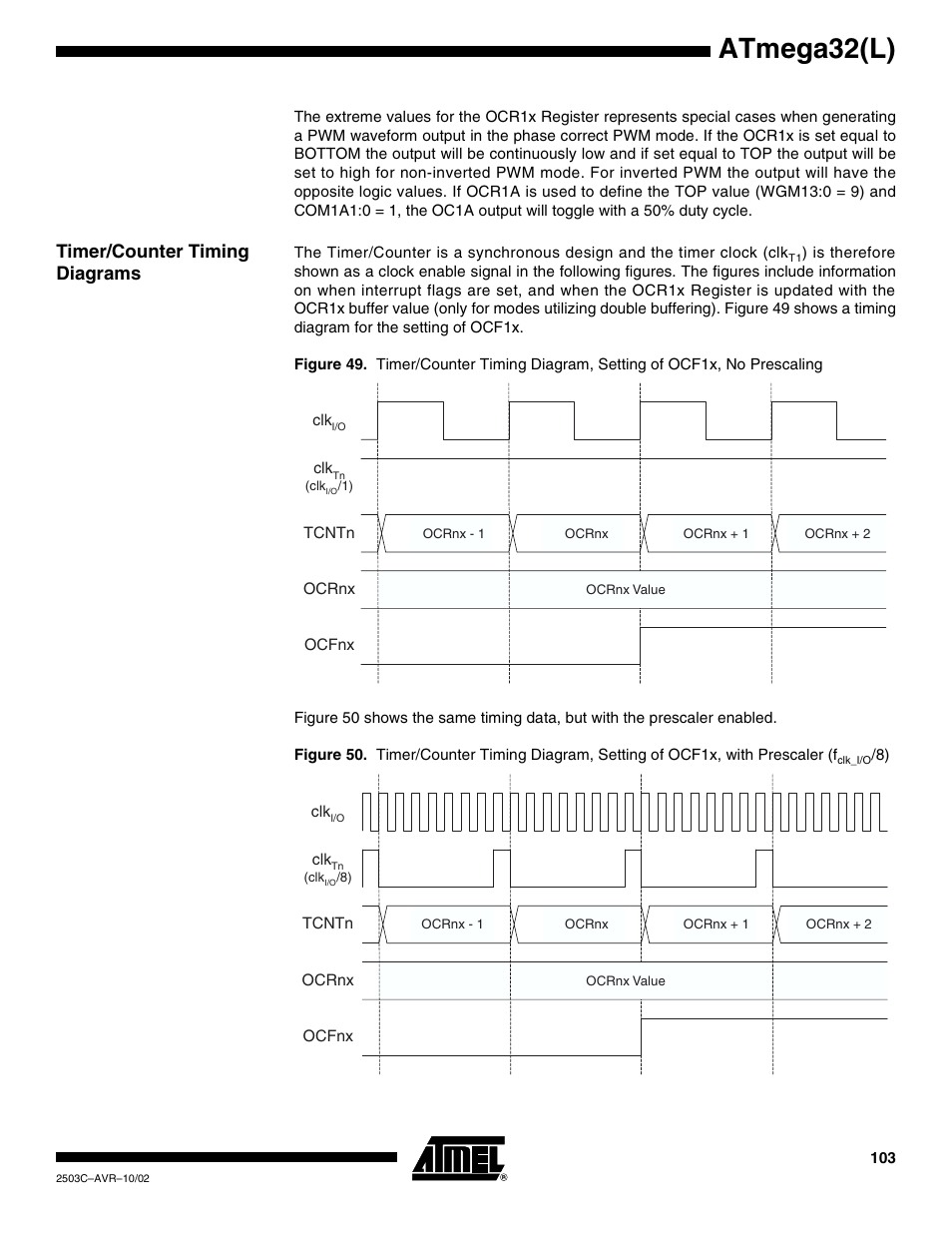 Timer/counter timing diagrams, Atmega32(l) | Rainbow Electronics ATmega32L User Manual | Page 103 / 313