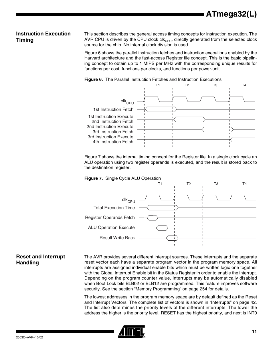 Instruction execution timing, Reset and interrupt handling, Atmega32(l) | Rainbow Electronics ATmega32L User Manual | Page 11 / 313