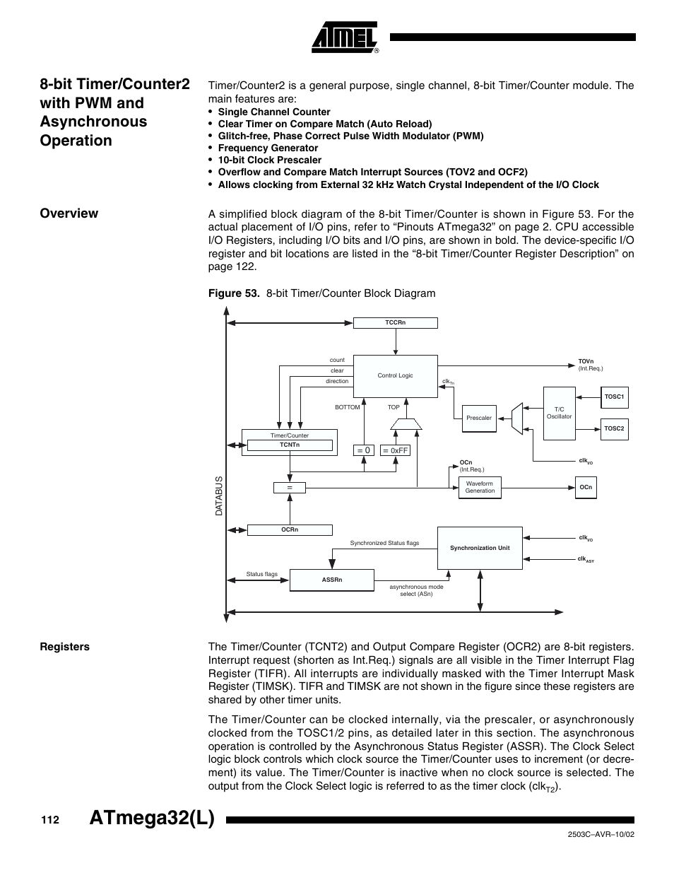 Overview, Registers, Atmega32(l) | Rainbow Electronics ATmega32L User Manual | Page 112 / 313