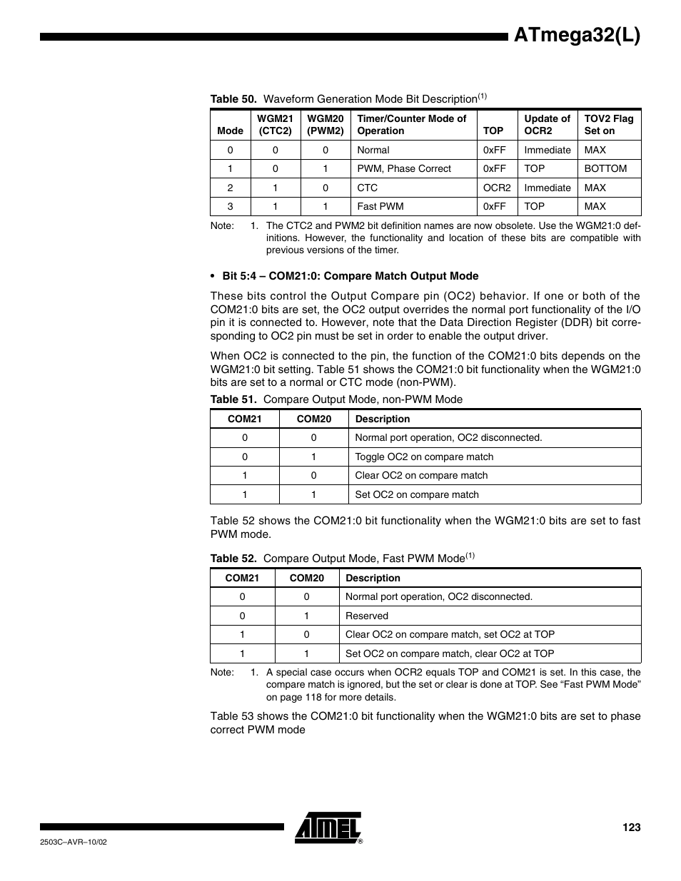 Atmega32(l) | Rainbow Electronics ATmega32L User Manual | Page 123 / 313