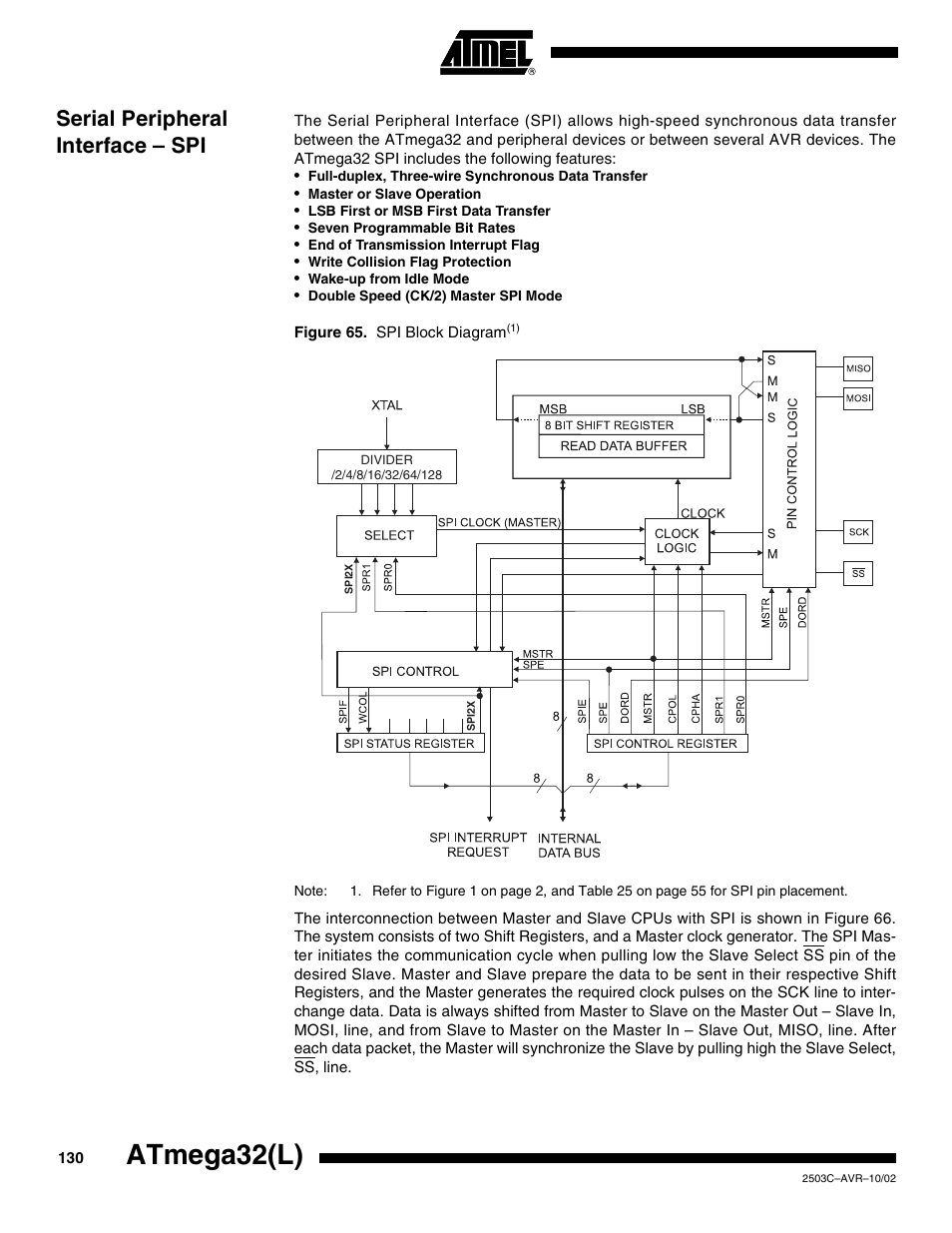 Serial peripheral interface – spi, Atmega32(l) | Rainbow Electronics ATmega32L User Manual | Page 130 / 313