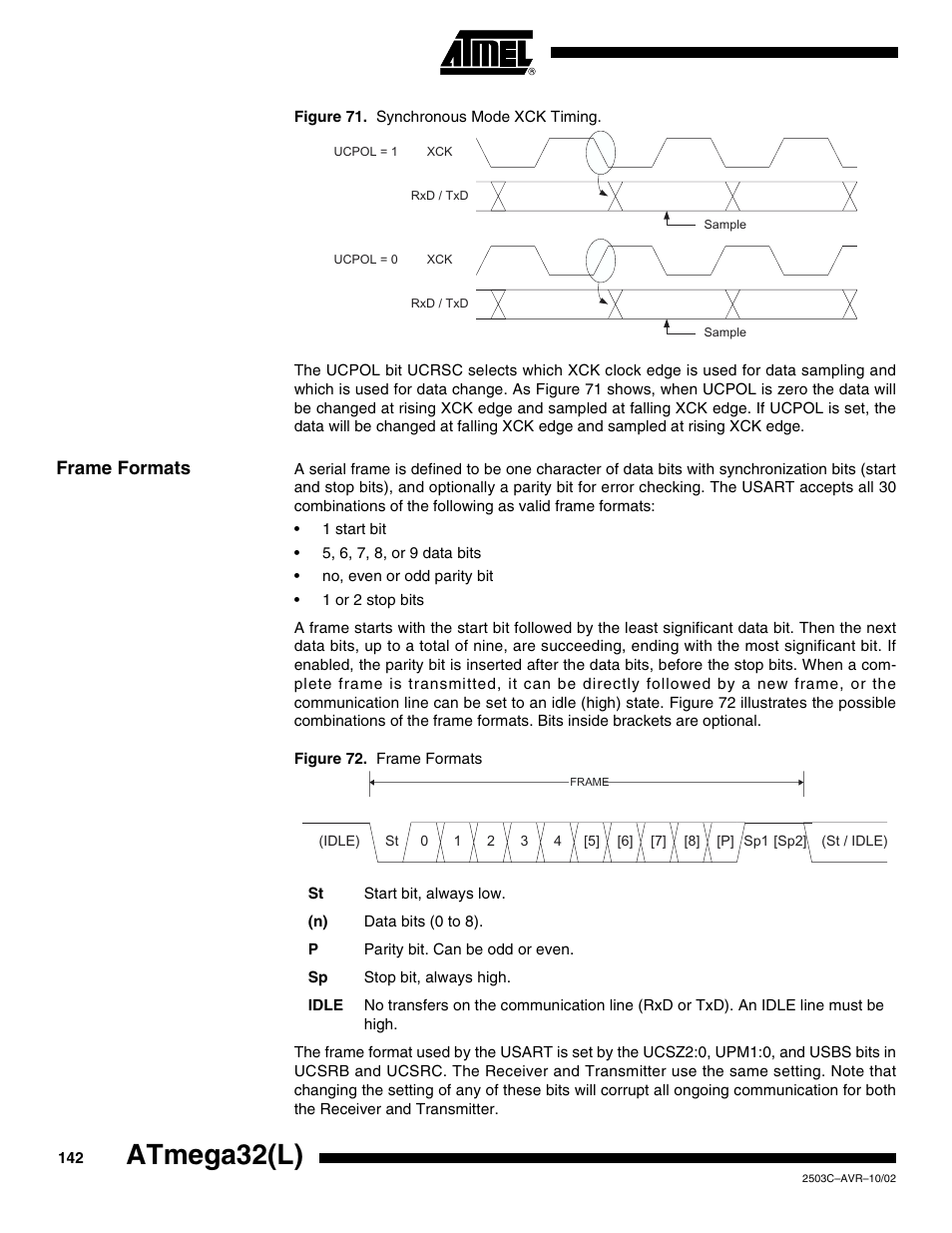 Frame formats, Atmega32(l) | Rainbow Electronics ATmega32L User Manual | Page 142 / 313