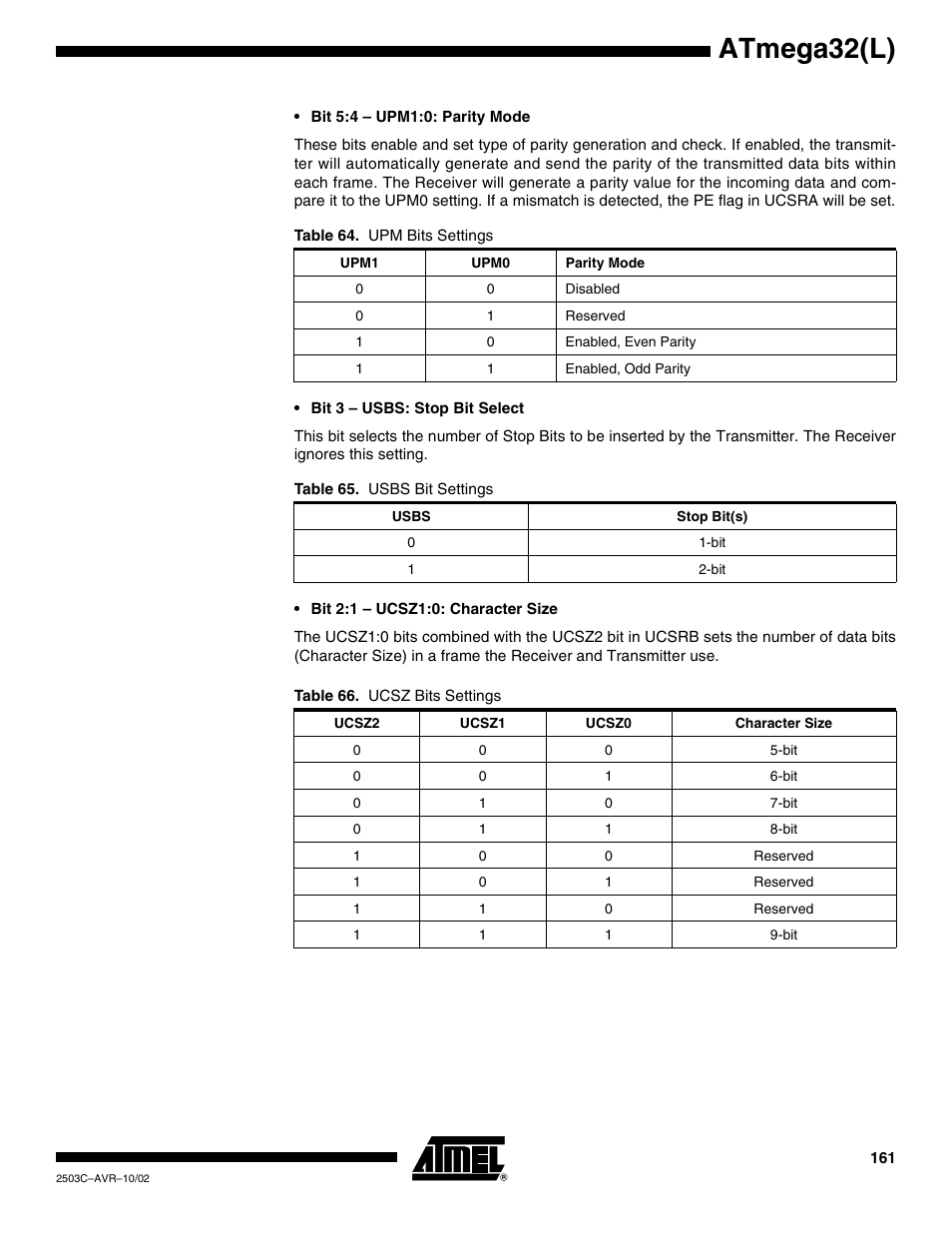Atmega32(l) | Rainbow Electronics ATmega32L User Manual | Page 161 / 313
