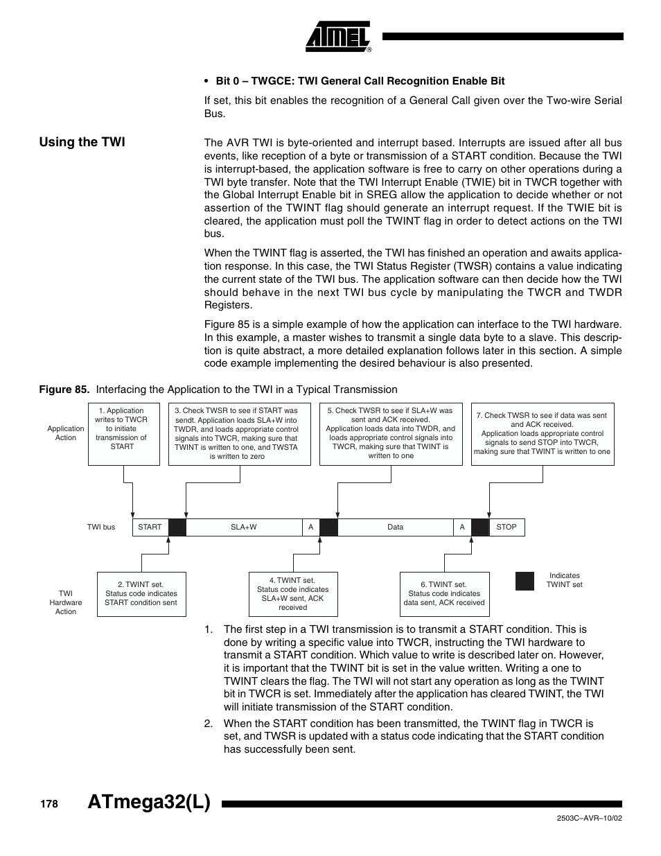 Using the twi, Atmega32(l) | Rainbow Electronics ATmega32L User Manual | Page 178 / 313