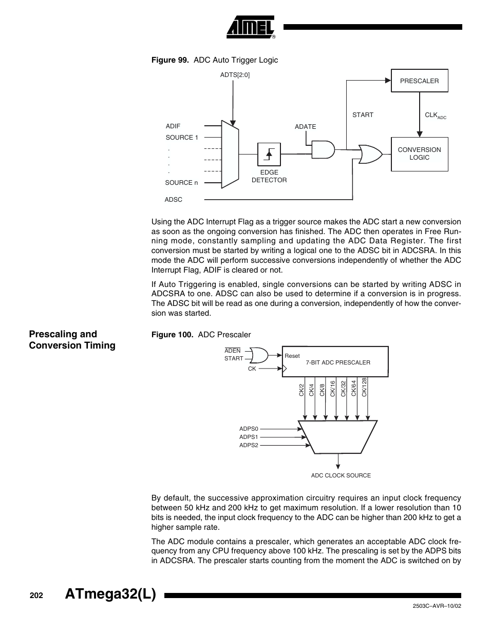 Prescaling and conversion timing, Atmega32(l) | Rainbow Electronics ATmega32L User Manual | Page 202 / 313