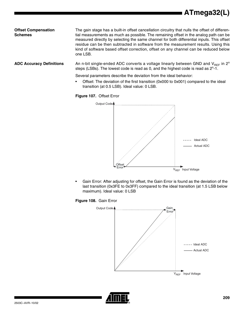 Offset compensation schemes, Adc accuracy definitions, Atmega32(l) | Rainbow Electronics ATmega32L User Manual | Page 209 / 313