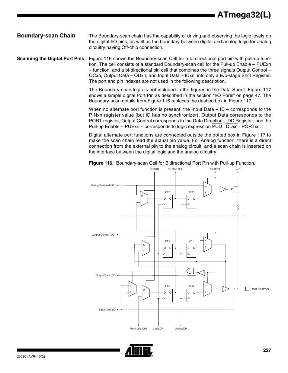 Boundary-scan chain, Scanning the digital port pins, Atmega32(l) | Rainbow Electronics ATmega32L User Manual | Page 227 / 313