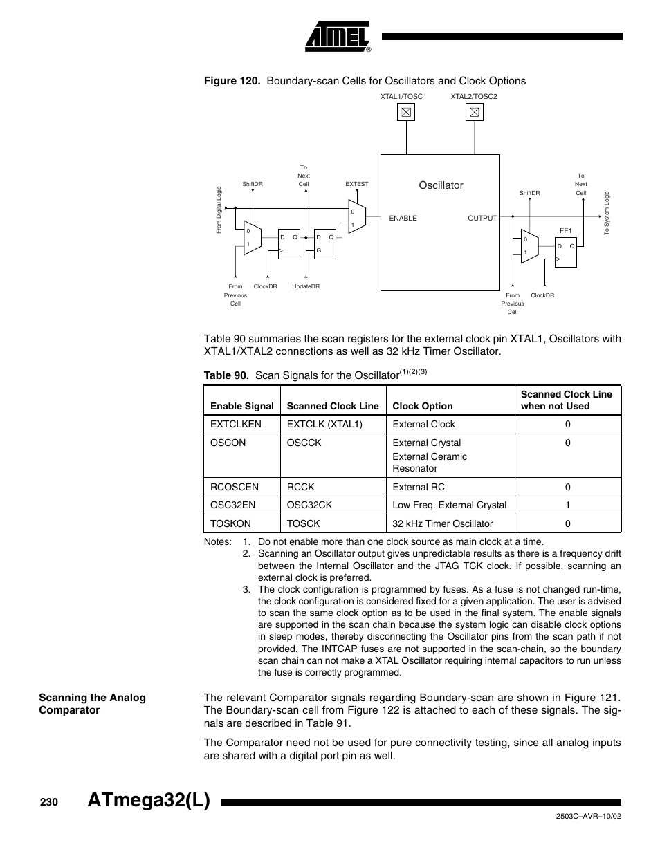 Scanning the analog comparator, Atmega32(l), Oscillator | Rainbow Electronics ATmega32L User Manual | Page 230 / 313