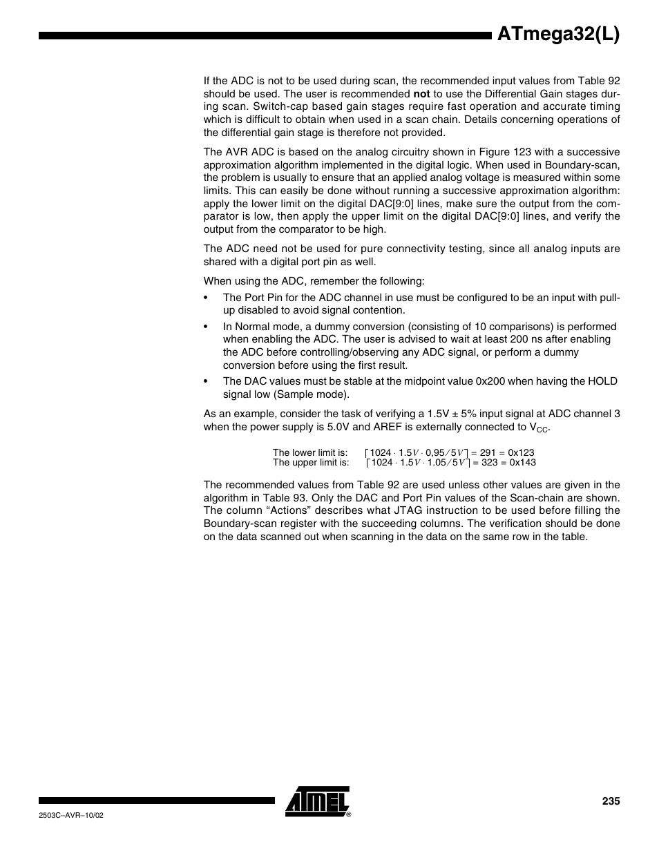 Atmega32(l) | Rainbow Electronics ATmega32L User Manual | Page 235 / 313