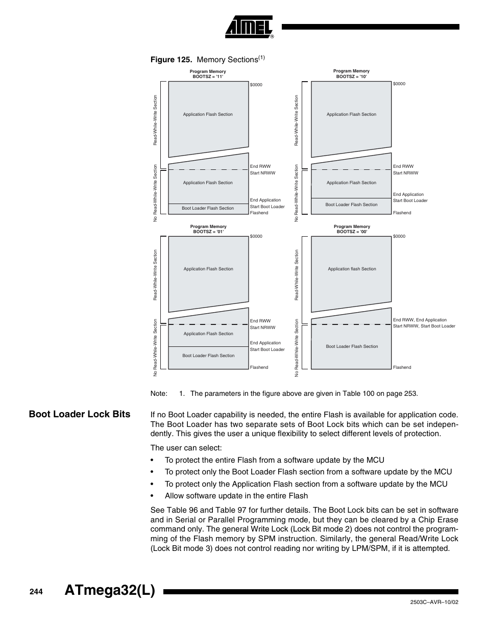 Boot loader lock bits, Atmega32(l) | Rainbow Electronics ATmega32L User Manual | Page 244 / 313