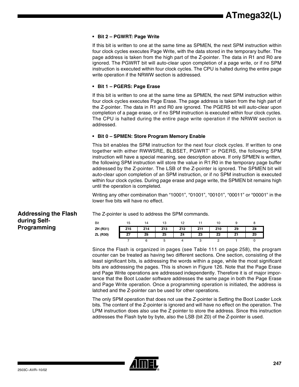 Addressing the flash during self- programming, Atmega32(l) | Rainbow Electronics ATmega32L User Manual | Page 247 / 313