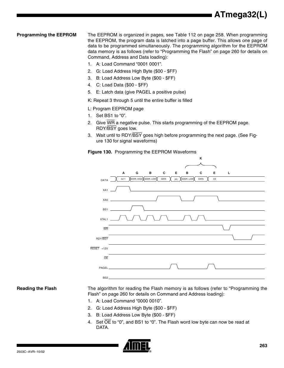 Programming the eeprom, Reading the flash, Atmega32(l) | Rainbow Electronics ATmega32L User Manual | Page 263 / 313