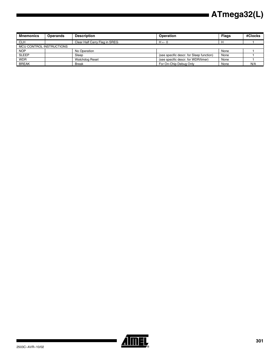 Atmega32(l) | Rainbow Electronics ATmega32L User Manual | Page 301 / 313