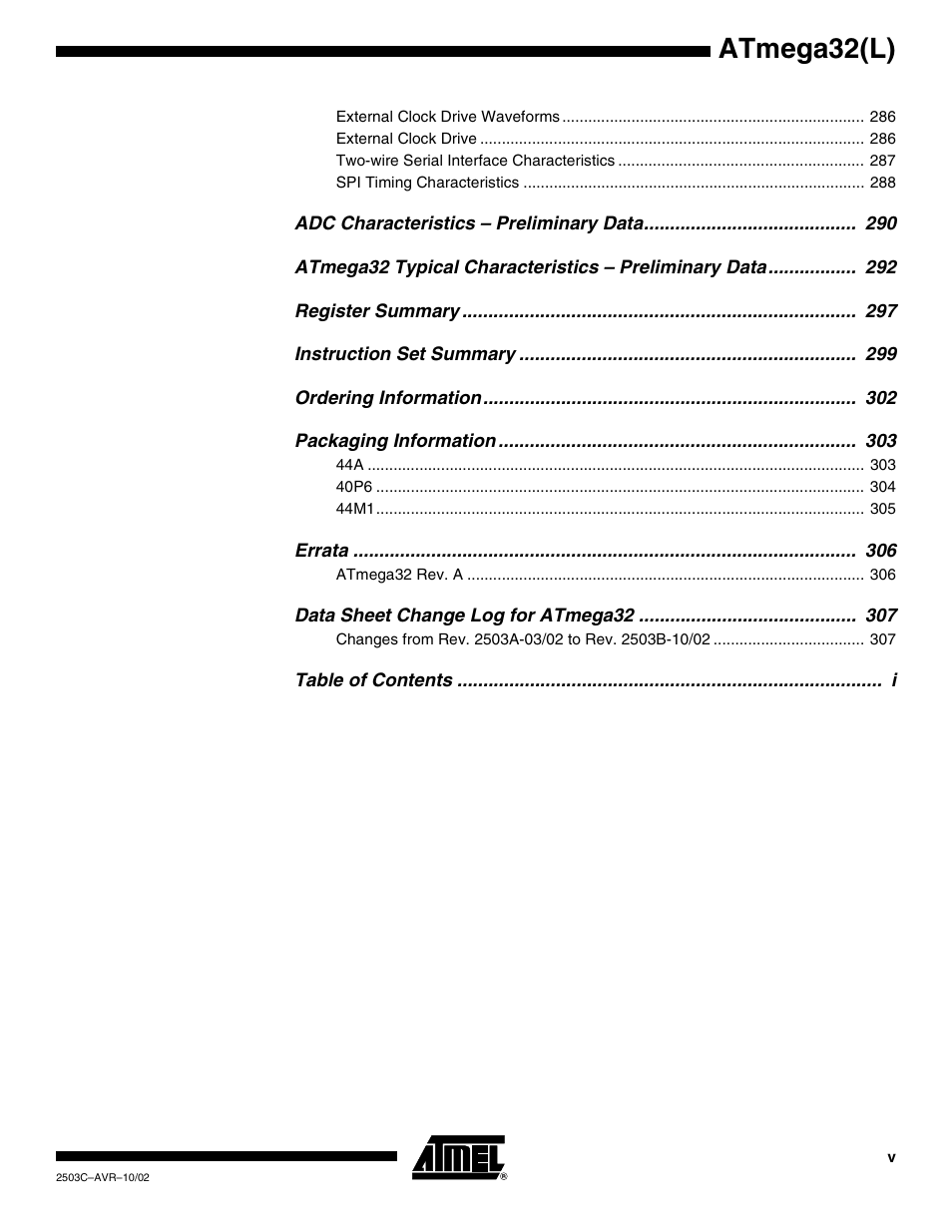 Atmega32(l) | Rainbow Electronics ATmega32L User Manual | Page 312 / 313