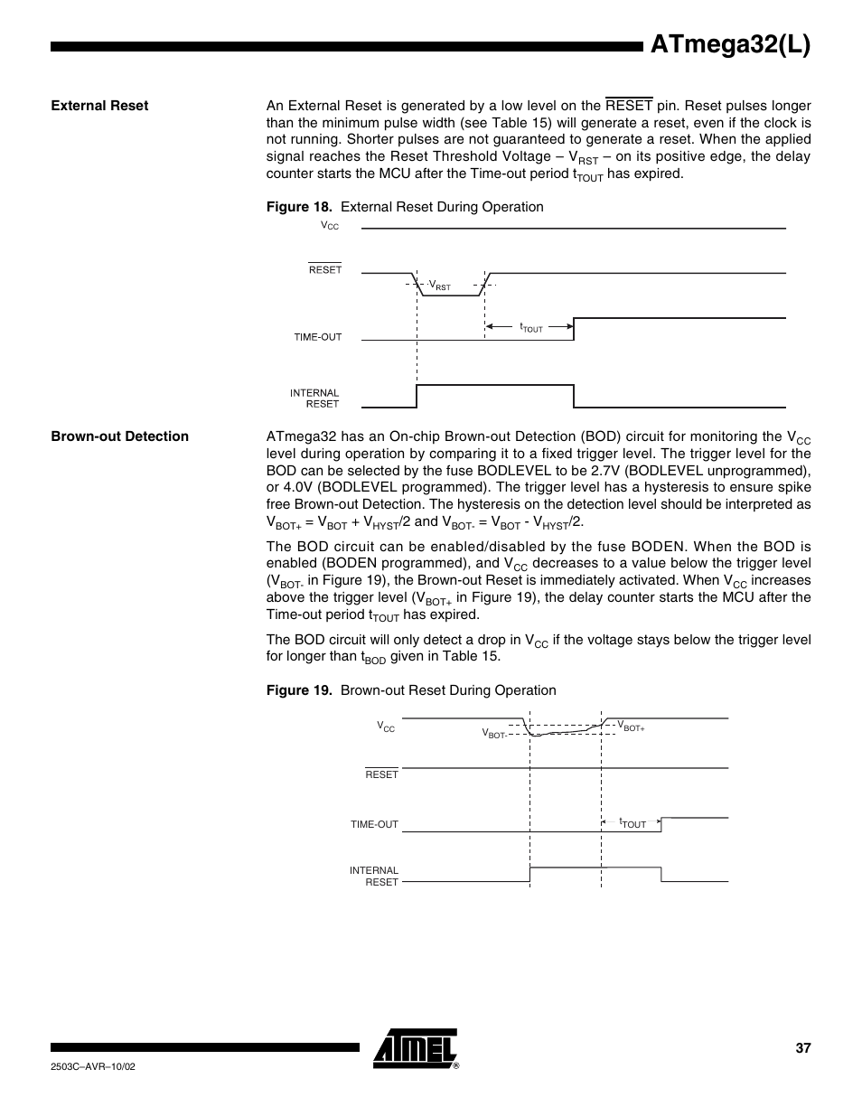 External reset, Brown-out detection, Atmega32(l) | Rainbow Electronics ATmega32L User Manual | Page 37 / 313