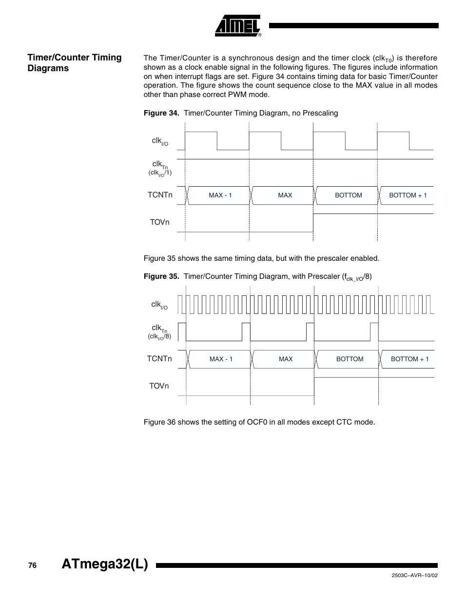 Timer/counter timing diagrams, Atmega32(l) | Rainbow Electronics ATmega32L User Manual | Page 76 / 313
