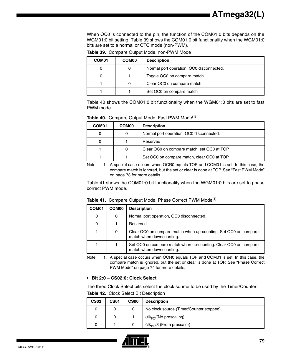 Atmega32(l) | Rainbow Electronics ATmega32L User Manual | Page 79 / 313
