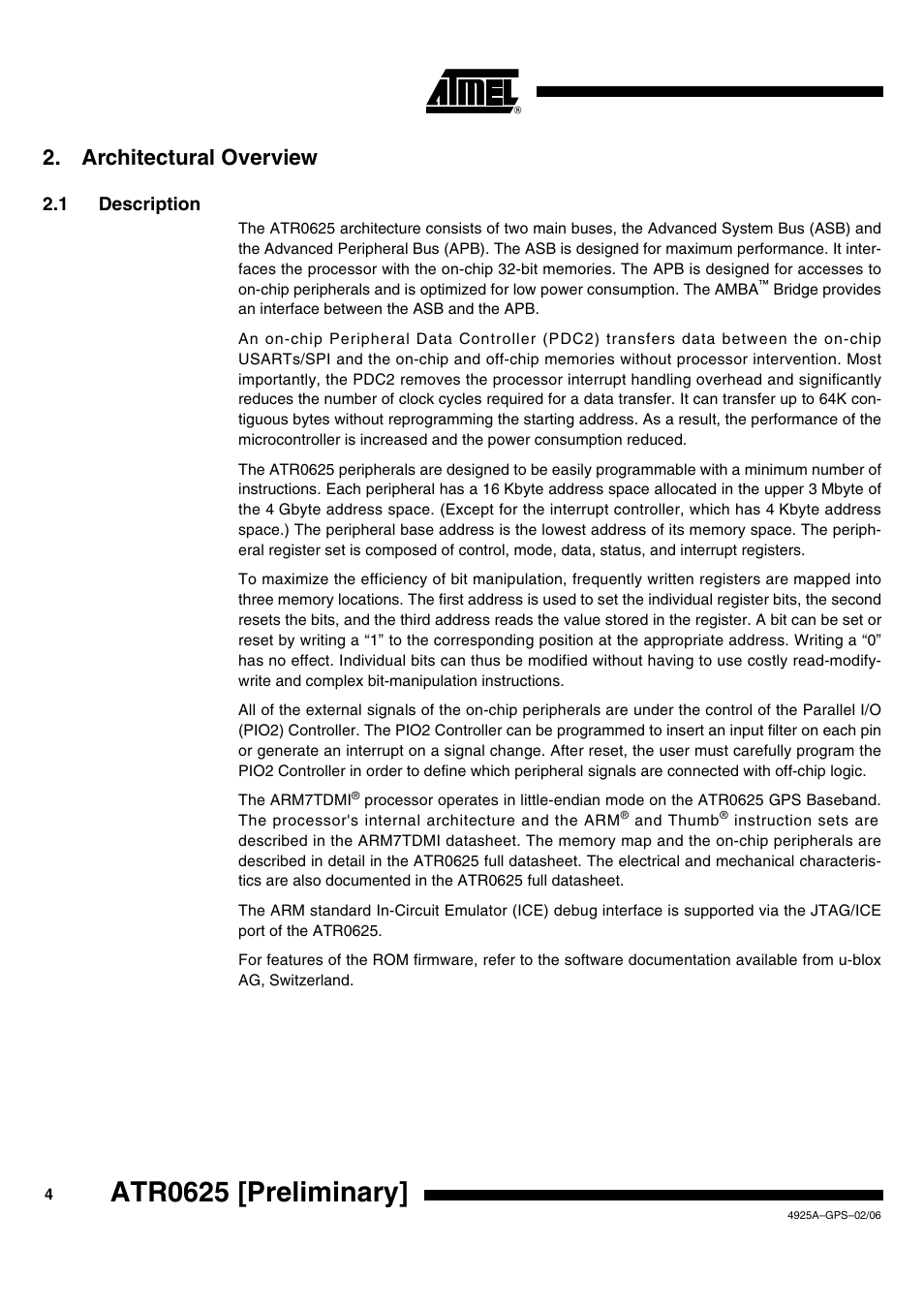Atr0625 [preliminary, Architectural overview | Rainbow Electronics ATR0625 User Manual | Page 4 / 26