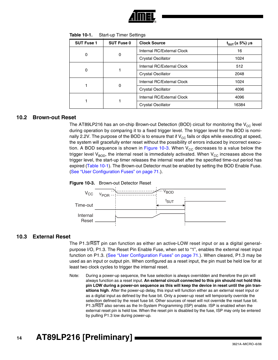 2 brown-out reset, 3 external reset | Rainbow Electronics AT89LP216 User Manual | Page 14 / 90