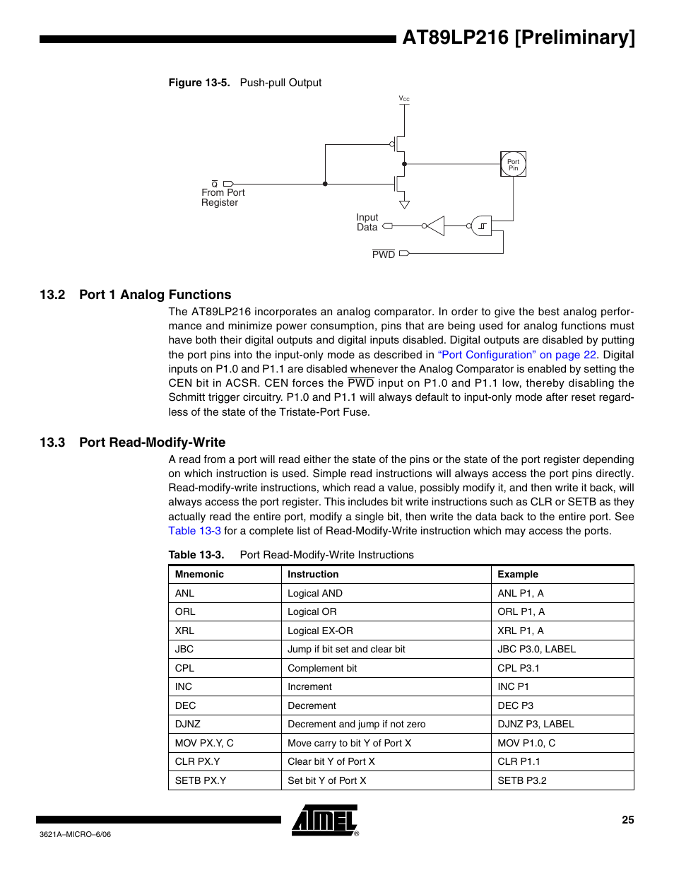 2 port 1 analog functions, 3 port read-modify-write, Figure 13-5 | Rainbow Electronics AT89LP216 User Manual | Page 25 / 90