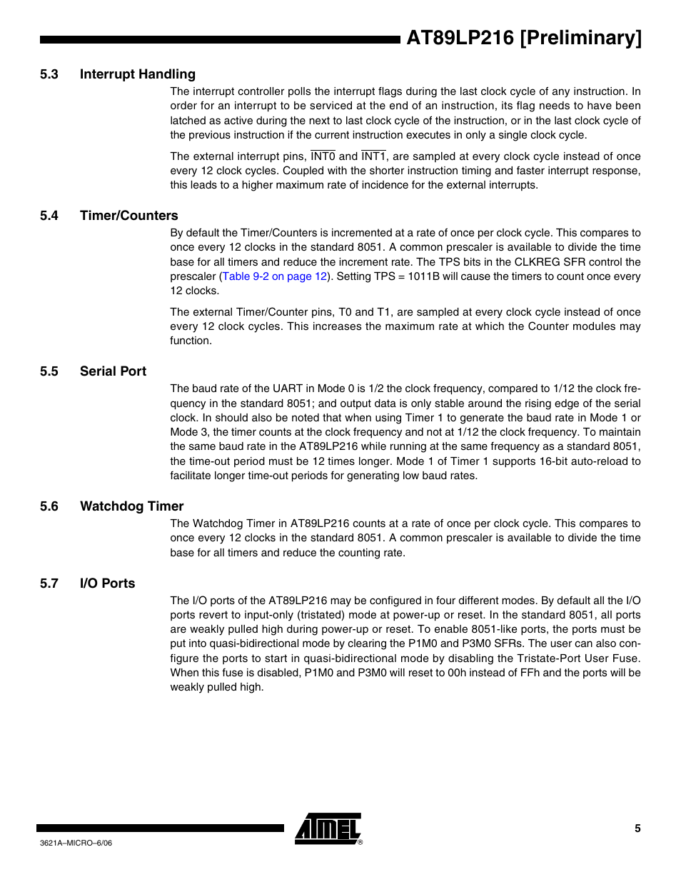 3 interrupt handling, 4 timer/counters, 5 serial port | 6 watchdog timer, 7 i/o ports | Rainbow Electronics AT89LP216 User Manual | Page 5 / 90