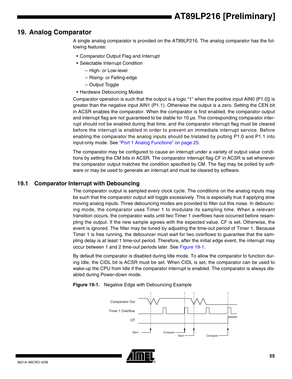 Analog comparator, 1 comparator interrupt with debouncing | Rainbow Electronics AT89LP216 User Manual | Page 55 / 90