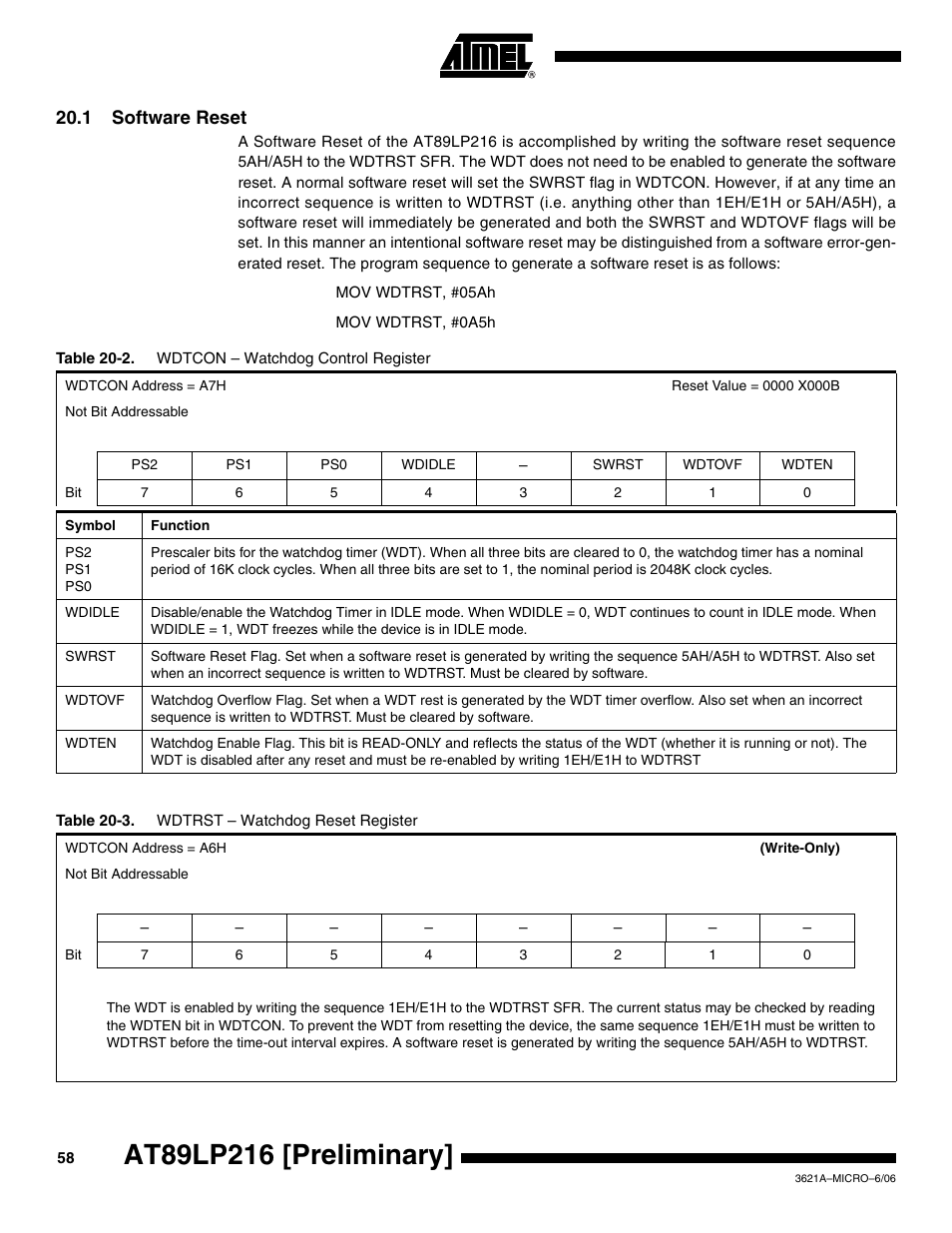 1 software reset | Rainbow Electronics AT89LP216 User Manual | Page 58 / 90