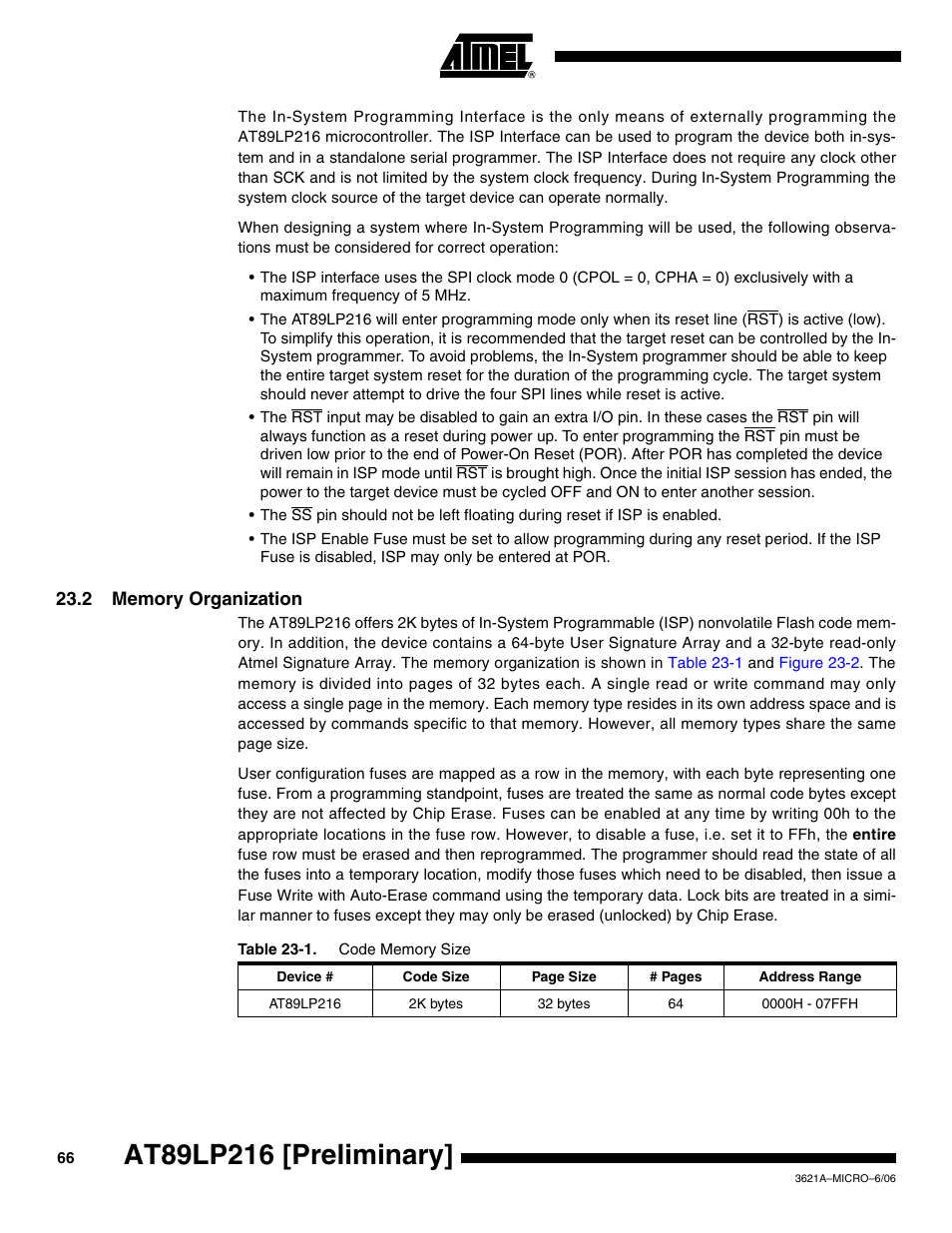 2 memory organization | Rainbow Electronics AT89LP216 User Manual | Page 66 / 90