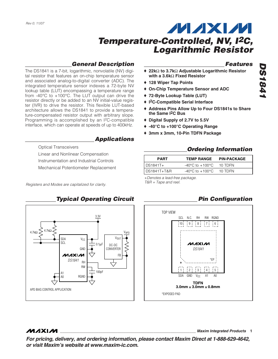 Rainbow Electronics DS1841 User Manual | 16 pages