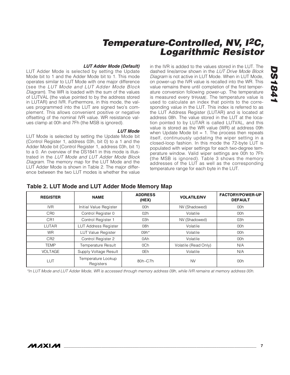 Ds1841 temperature-controlled, nv, i, C, logarithmic resistor | Rainbow Electronics DS1841 User Manual | Page 7 / 16