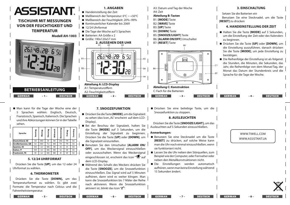 Betriebsanleitung | ASSISTANT AH-1003 User Manual | Page 2 / 4
