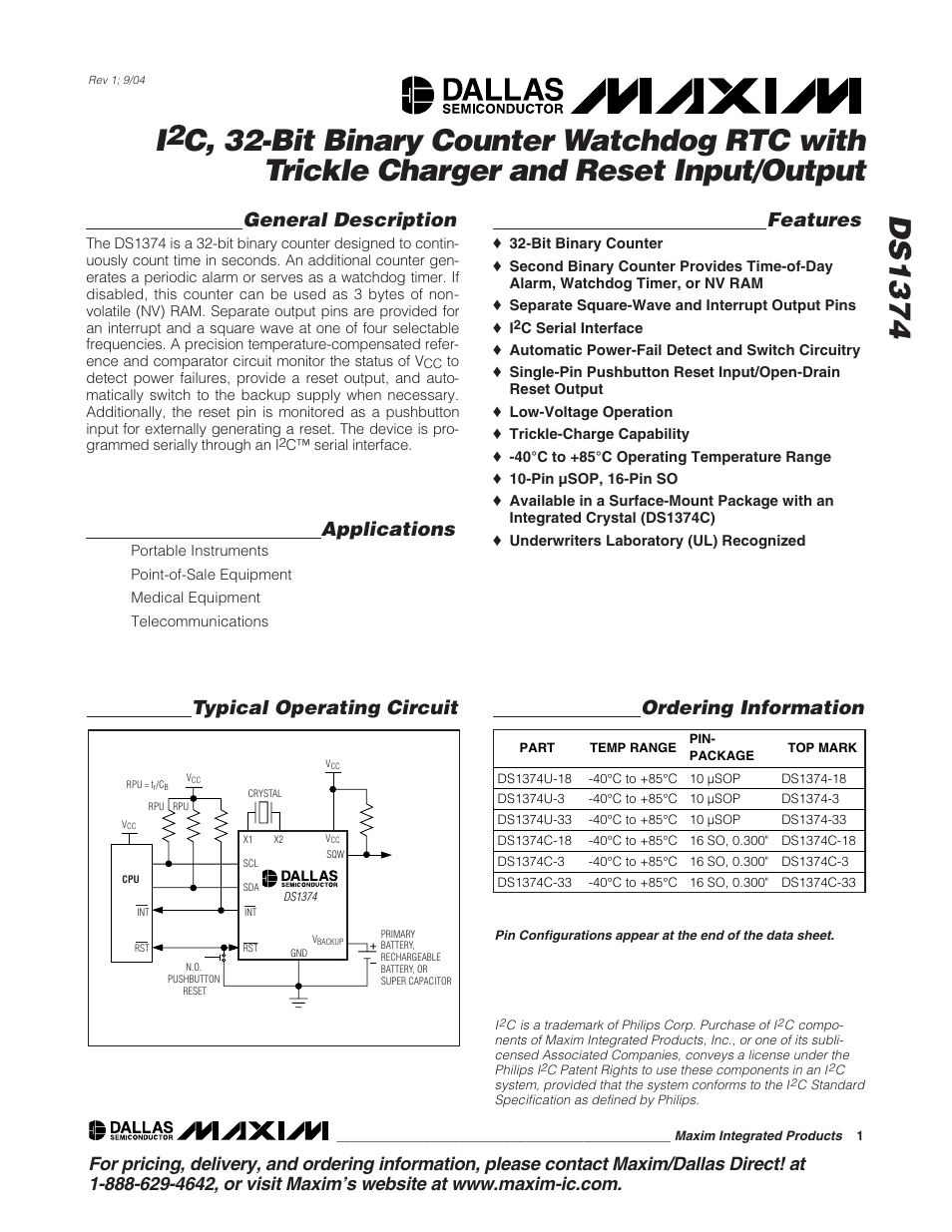Rainbow Electronics DS1374 User Manual | 15 pages