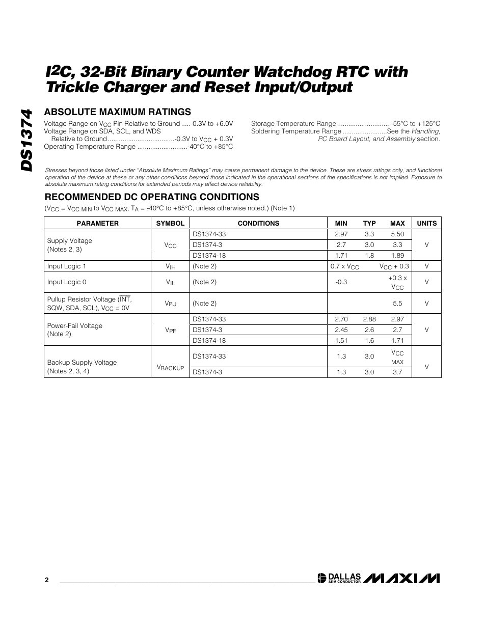 Ds1374 i | Rainbow Electronics DS1374 User Manual | Page 2 / 15