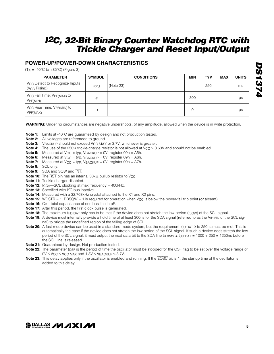 Ds1374 i, Power-up/power-down characteristics | Rainbow Electronics DS1374 User Manual | Page 5 / 15