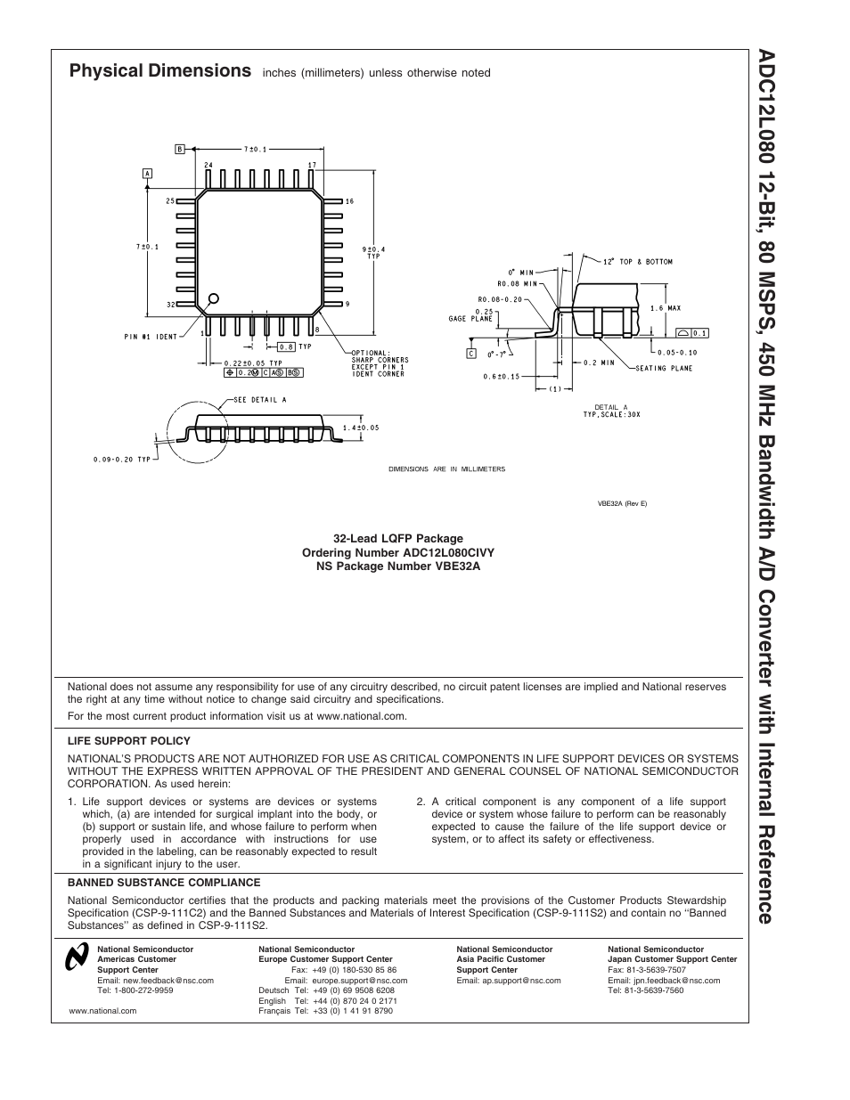 Physical dimensions | Rainbow Electronics ADC12L080 User Manual | Page 23 / 23