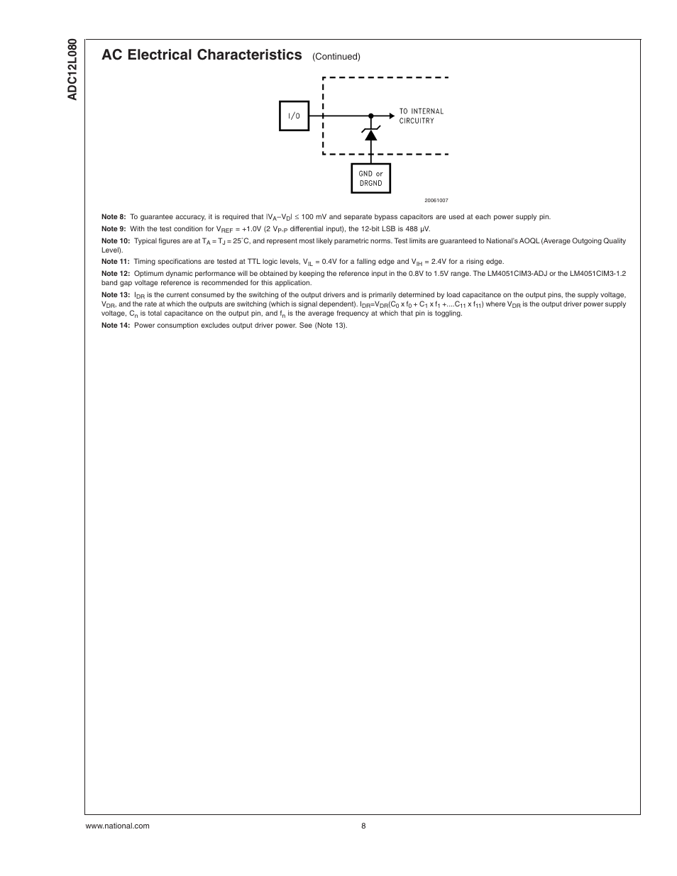 Note 10), Note 12), Note 13) | Note 14), Ac electrical characteristics | Rainbow Electronics ADC12L080 User Manual | Page 8 / 23