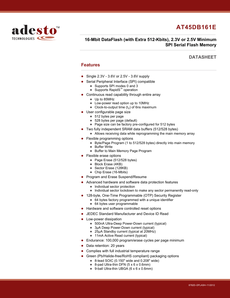 Rainbow Electronics AT45DB161E User Manual | 72 pages