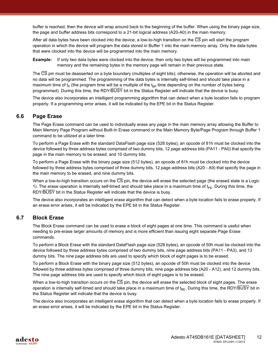 7 block erase, 6 page erase | Rainbow Electronics AT45DB161E User Manual | Page 12 / 72