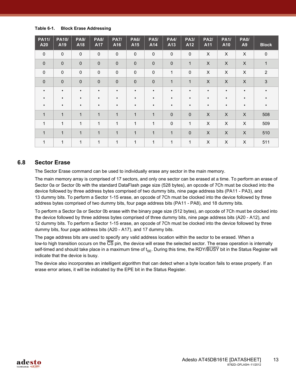 8 sector erase | Rainbow Electronics AT45DB161E User Manual | Page 13 / 72