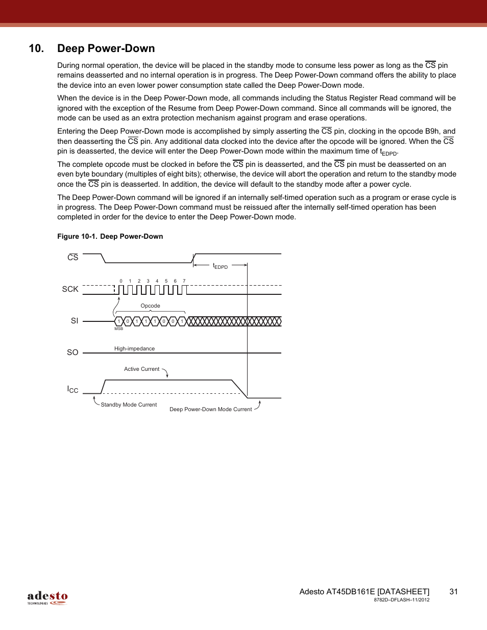 Deep power-down | Rainbow Electronics AT45DB161E User Manual | Page 31 / 72