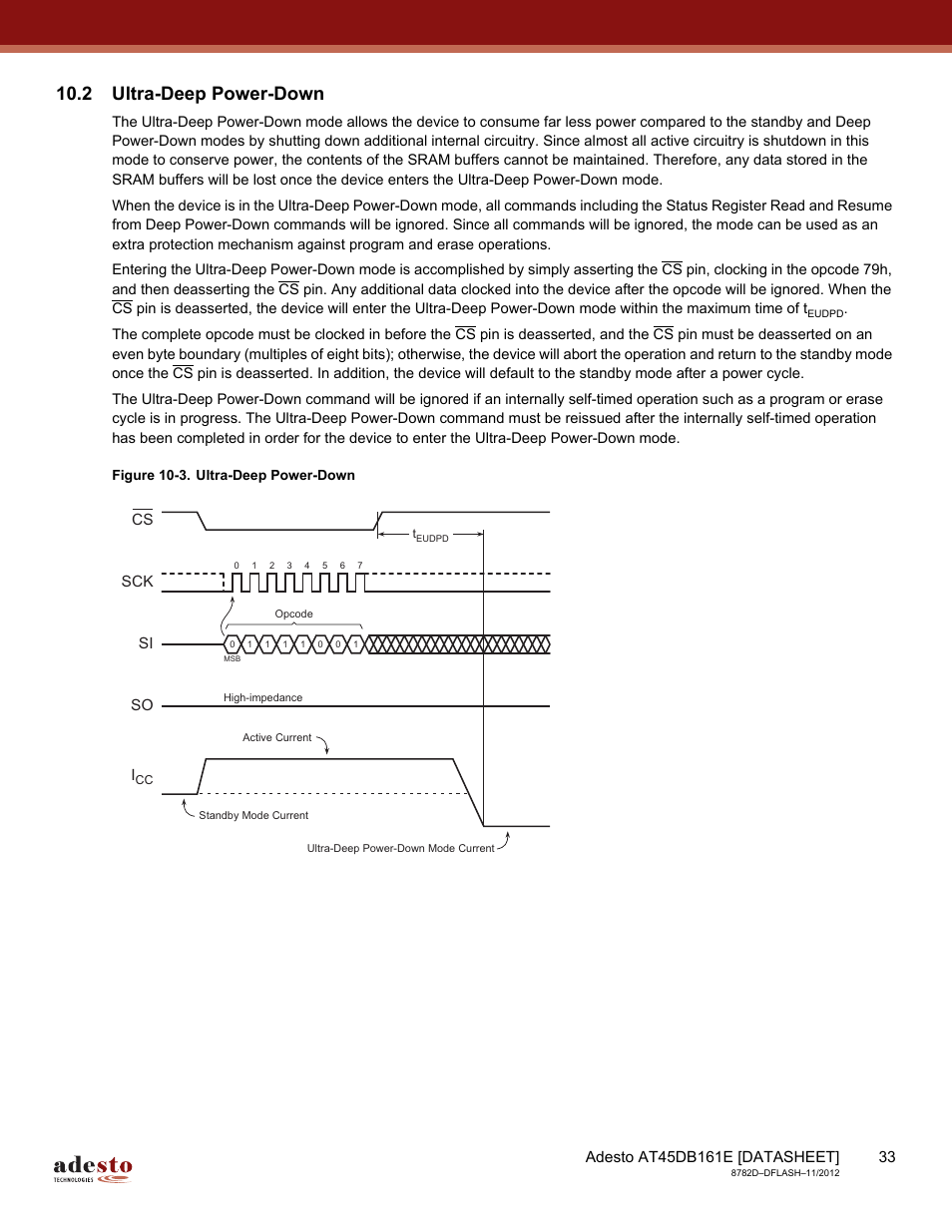 2 ultra-deep power-down, Sck cs si so | Rainbow Electronics AT45DB161E User Manual | Page 33 / 72