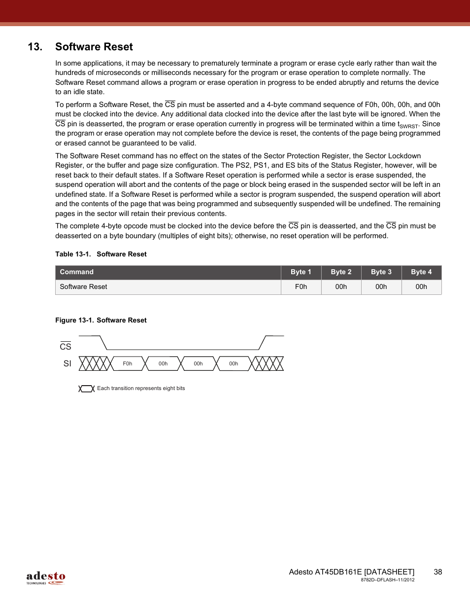 Software reset | Rainbow Electronics AT45DB161E User Manual | Page 38 / 72