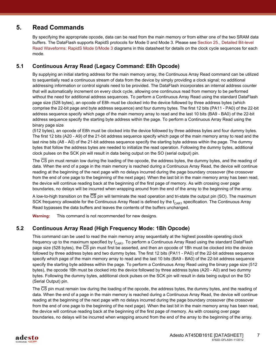 Read commands | Rainbow Electronics AT45DB161E User Manual | Page 7 / 72