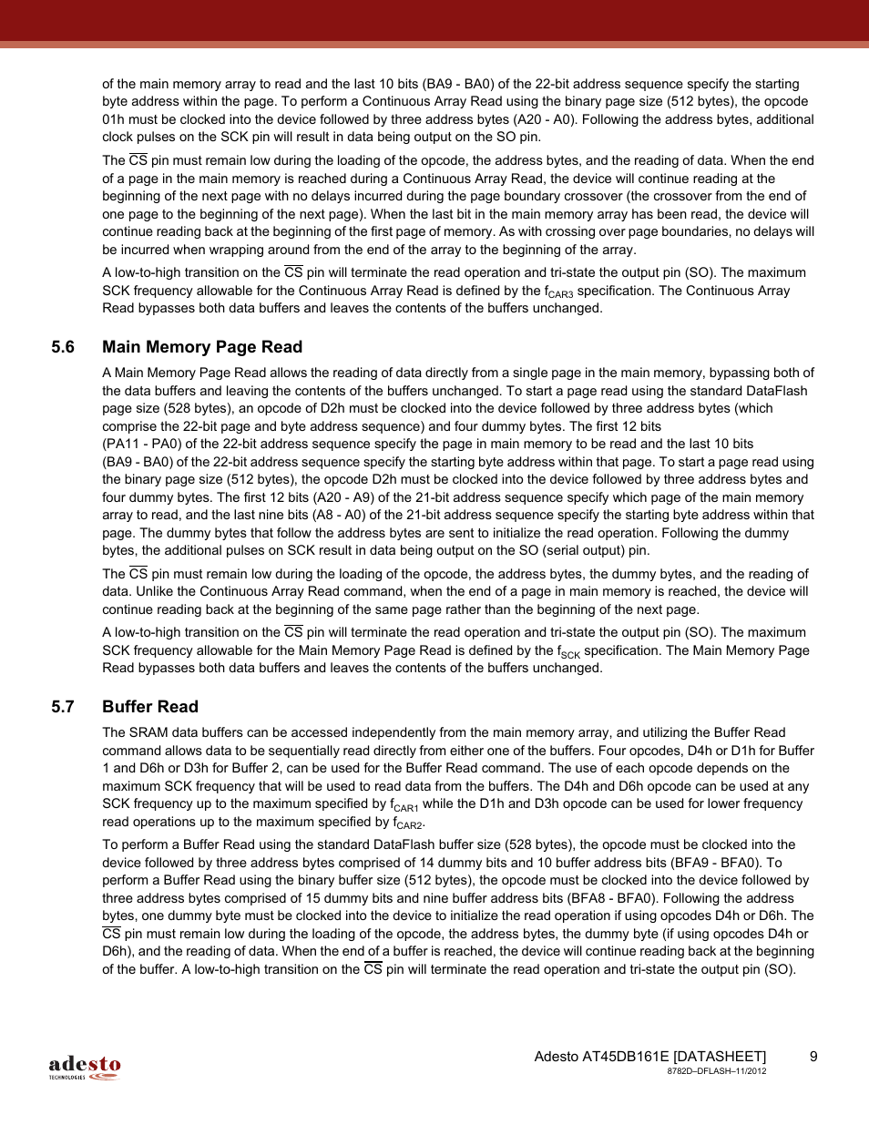 7 buffer read | Rainbow Electronics AT45DB161E User Manual | Page 9 / 72